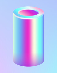 3d holographic geometric primitive shape. Glossy holographic geometric shape. Iridescent trendy design, thin film effect. Vector