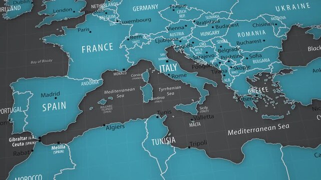Italy on the world map. 4K animation.