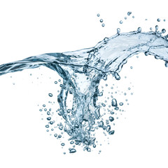 Isolated Photo Realistic Blue Water Splash with Transparent Background