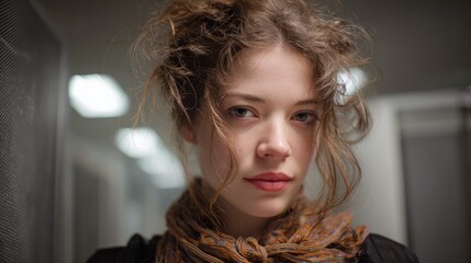 Candid portrait of a young woman urban setting photography indoor space close-up authentic expression