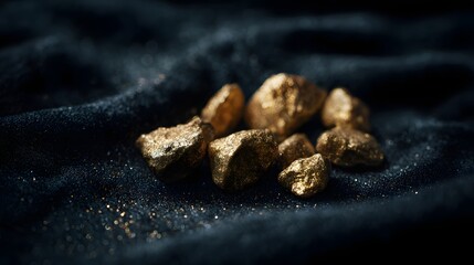Luxurious gold nuggets displayed on black velvet