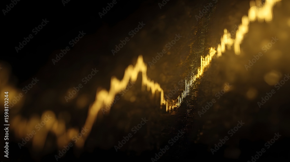Poster overlapping and gold charts on a digital display
