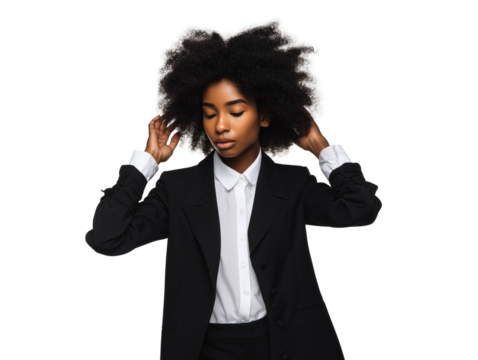 Girl with fluffy hair isolated on transparent or white background, png