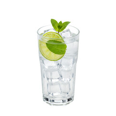 Isolated Photo of Refreshing Ice Cold Drink with Lime and Mint