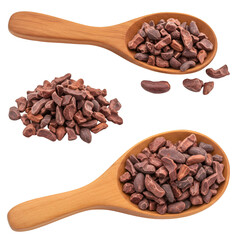 Fototapeta premium Isolated Photo Cacao Nibs in Wooden Spoons
