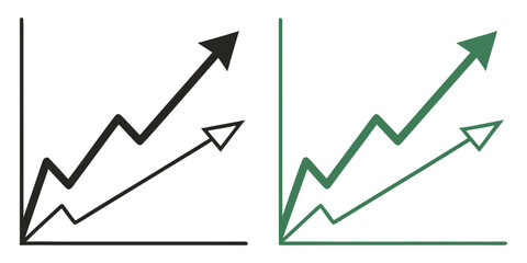 Upward financial trend with black and green graphs, Stock market growth concept