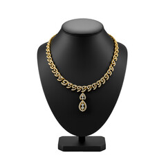Isolated Gold And Diamond Necklace on Black Mannequin
