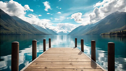 Mountain Lake With A Wooden Dock