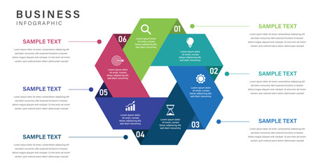 Venn diagram business infographic circle chart template 6 steps options for presentation with venn diagram elements, Business step infograph for presentation