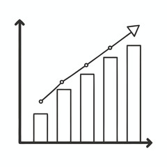 Upward business trend concept with bar graph and arrow showing growth over time