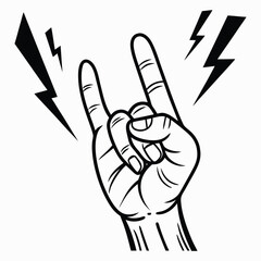 Electrifying rock and roll hand sign with lightning bolts