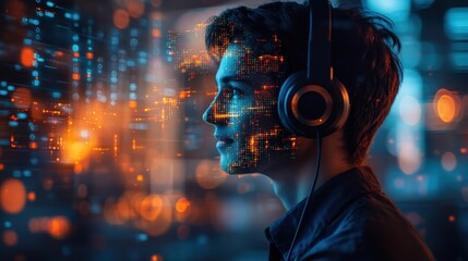 Innovative data visualization in gaming digital space image virtual environment side view technology concepts