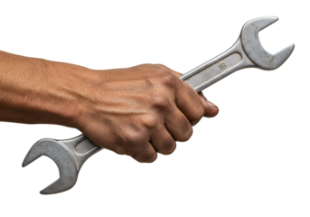 Isolated Photo of Hand Gripping Wrench on Black Background