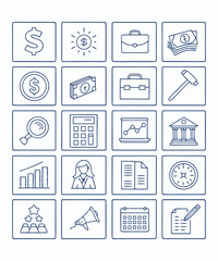Business and finance icons set, Line style symbols for banking, accounting, investment and management