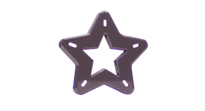 Purple Glossy Five Pointed Star 3D Render on Transparent Background