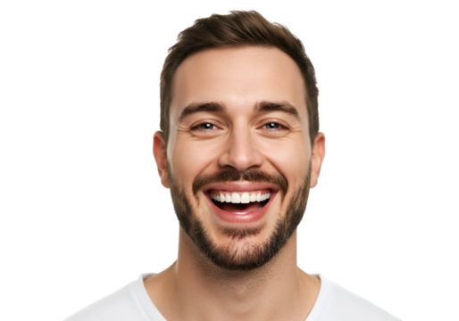 Isolated Photo: Portrait of Cheerful Man Smiling on Black Background