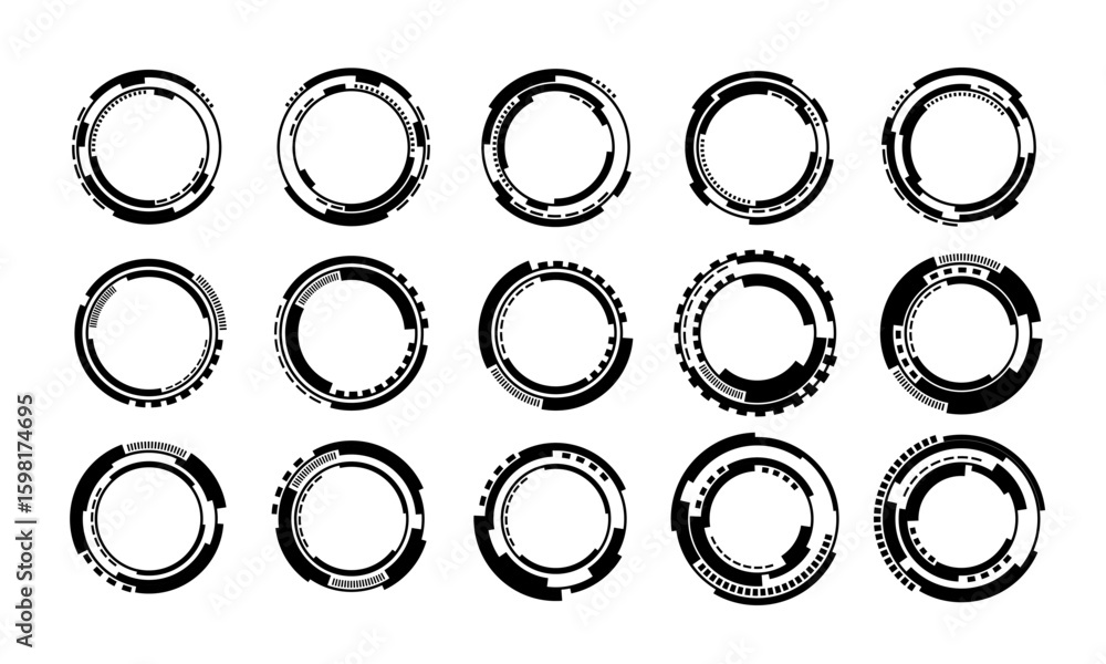 Aufkleber set of sci fi black circle user interface elements technology futuristic design modern creative on w