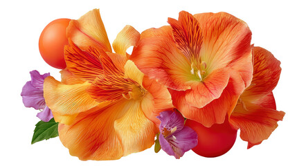 Balloon Flower Snapdragon and Campanula, studio photograph of a colorful trio arrangement, with transparent background