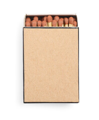 Matches in box isolated on white, top view. Mockup for design
