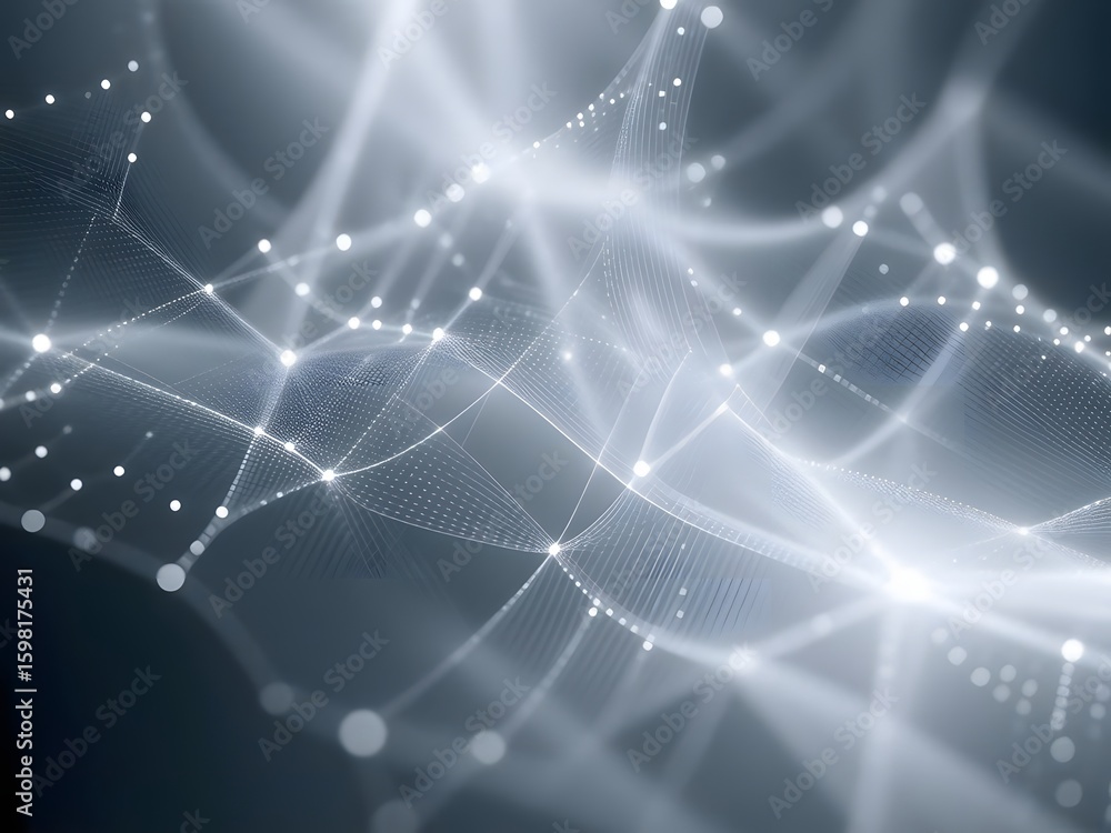 Poster abstract technology network with glowing nodes, representing data connections and innovation
