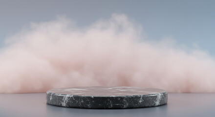 Marble Display Pedestal with Soft Pink Clouds