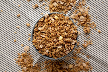 Healthy Homemade Toasted Muesli with Nuts in a Bowl, top view.
