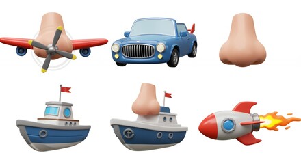 Cartoon transportation vehicles with noses
