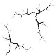 Black Cracked Lines Graphic Element on White Background fracture break