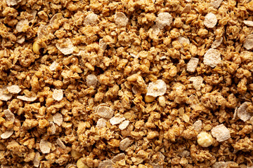 Healthy Homemade Toasted Muesli with Nuts, top view.