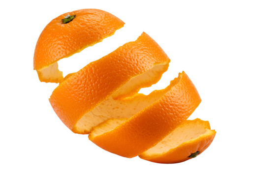 Isolated Photo Orange Peel Spiral on Black Background