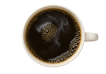 Isolated Photo Top View of Coffee Mug on Black Background