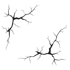 Black cracked lines on a white background with transparent background fracture break