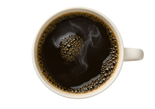 Isolated Photo Top View of Coffee Mug on Black Background