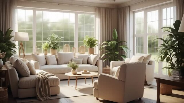 Serene Sunlight Modern Living Room Interior Design.