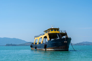 Old metal ship near of Nina beach of Ko Naka Noi or Koh Naga Noi island or Naga Pearl island in...