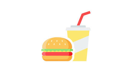 A juicy hamburger and a refreshing yellow beverage with a red straw.
