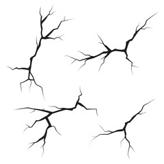 Black Cracked Lines on White Background Isolated Graphic Elements fracture fissure