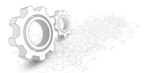 Gears. Technical drawing of gear .Engineering industry. Technology background. Vector illustration.