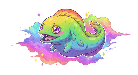 Obraz premium Rainbow Pixel Art Fish in a Magical Cloud