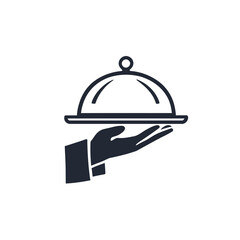 Fototapeta premium Silver restaurant cloche vector icon on a white or black background for food service, menu, and kitchen design