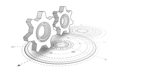 Technology background. Gears. Technical drawing of gear .Engineering industry. Vector illustration.