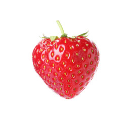 One fresh strawberry in air isolated on white