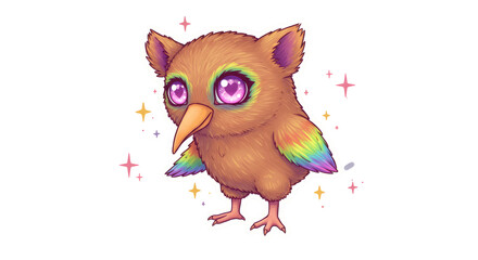 Rainbow Pixel Art Kiwi Bird Illustration