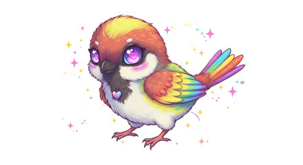 Rainbow Pixel Art Sparrow with Sparkling Background
