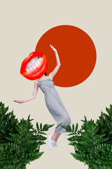 Zine art poster trend collage image of anonym girl instead head mouth talk stomatology cavity care...