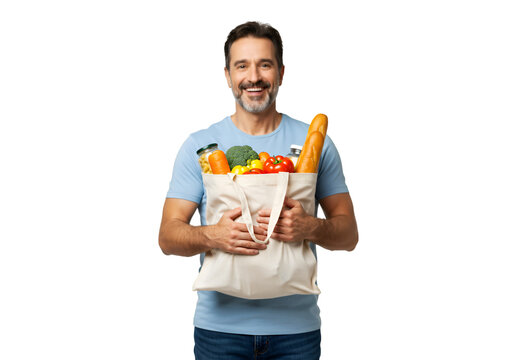 Isolated Photo of Man Holding Grocery Bag