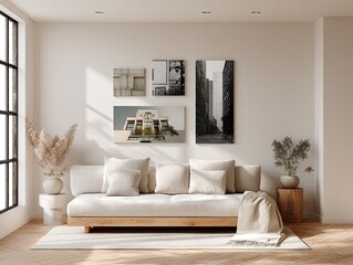 Minimalist living room with framed art