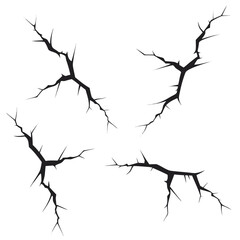 Four Black Cracked Surface Graphic Elements on White Background fracture break