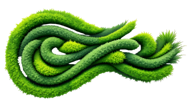 Abstract green mossy organic shape isolated on transparent background