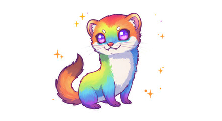 Rainbow Pixel Ferret Illustration